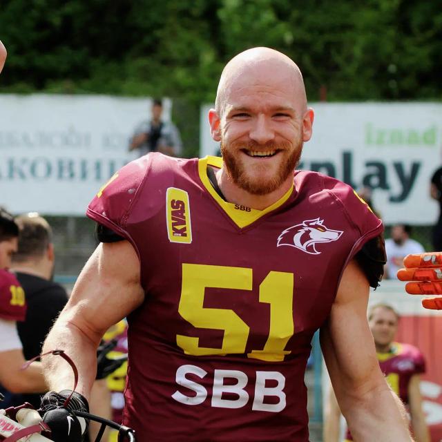 Andreja playing American Football for SBB Vukovi Beograd