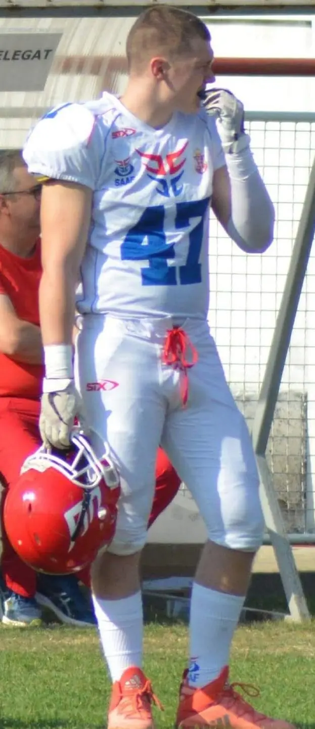 Lazar playing for the Serbian National team in American Football
